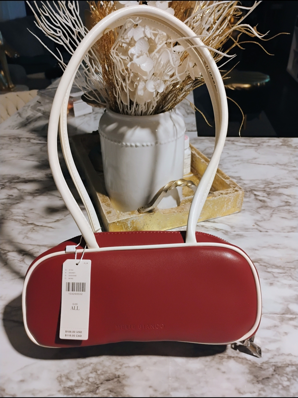 Melie Bianco Red Mini Shoulder Bag with White Trim